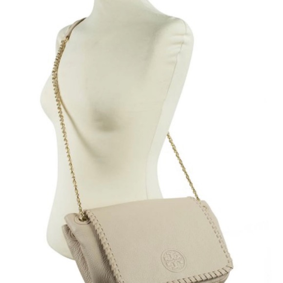 Tory Burch Taupe Leather Flap Marion Shoulder Bag - Picture 7 of 9